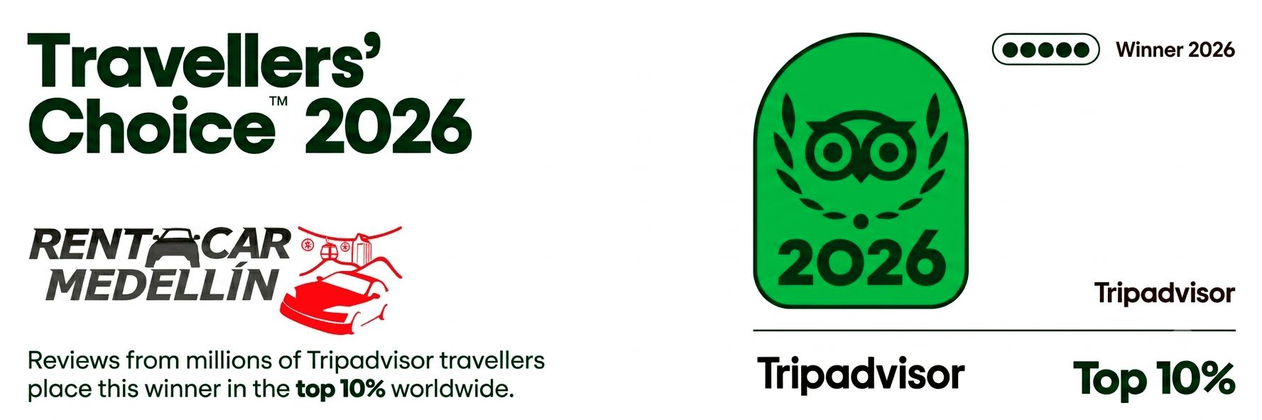 Rent a car Medellín, ganadores de Travellers' Choice Awards 2026 de TripAdvisor